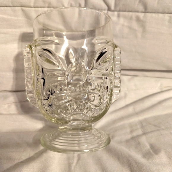 Vintage Tall Clear Glass 2 Faced Happy/Angry Tiki Goblet Mug - Picture 10 of 11